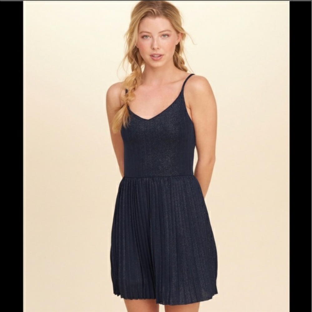 Hollister Navy Blue Sparkly V Neck Mini Dress- Homecoming semi-formal